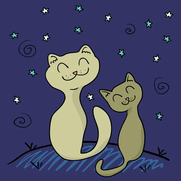 Two cats under the night sky — Stock Vector