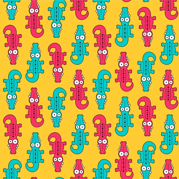 Seamless pattern with funny crocodiles — Stock Vector