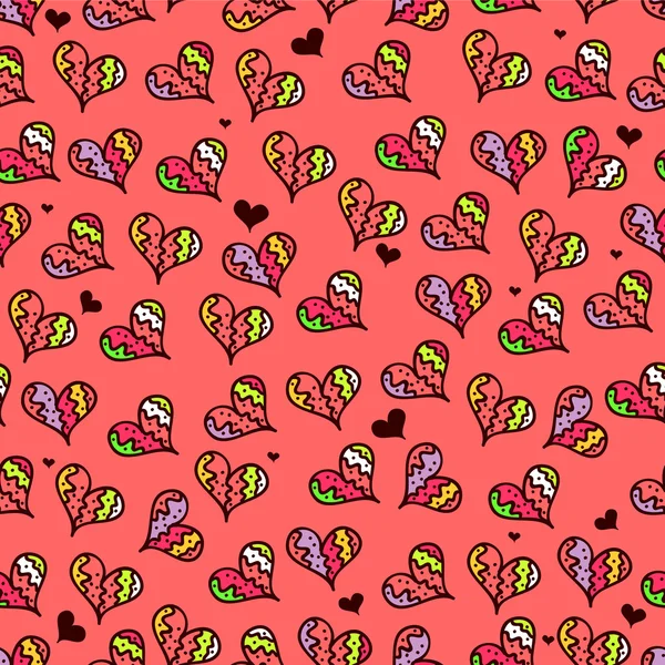 Motif mignon sans couture avec des cœurs colorés — Image vectorielle