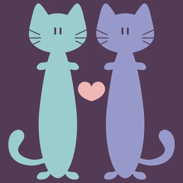 Deux chats drôles mignons amoureux — Image vectorielle