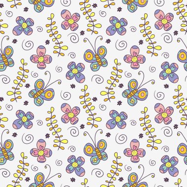 Kelebek ve çiçek çocukça seamless modeli