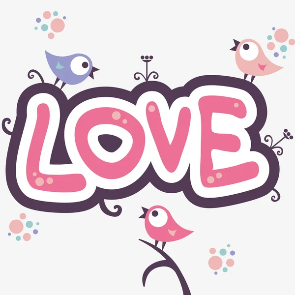 Romantic illustration with cute little birds — Stock Vector