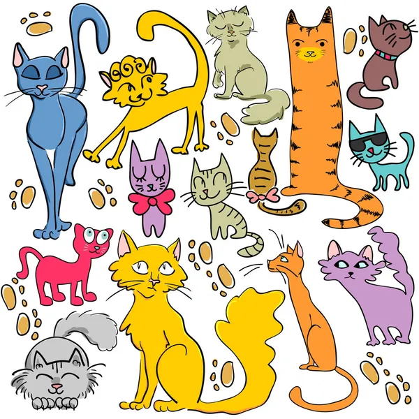 Set di simpatici gatti disegnati a mano — Vettoriale Stock