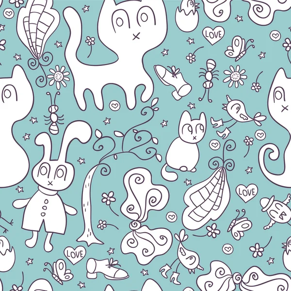 Seamless pattern with cute childlike doodles — Stock Vector