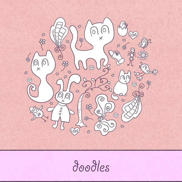 Cute doodle background design animal drawings — Stock Vector