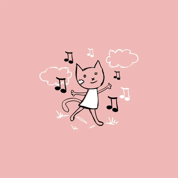 Image of a cute kitty singing — Stock Vector