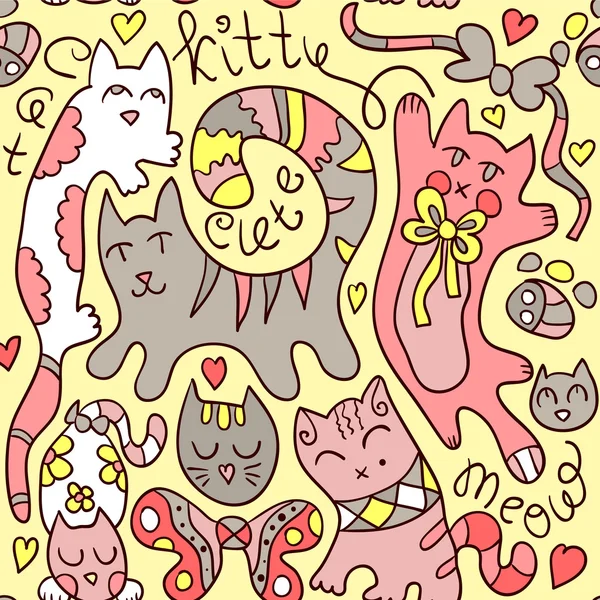 Seamless pattern with cute cats — Stock Vector