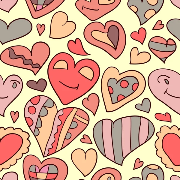 Padrão sem costura romântica doodles coração — Vetor de Stock