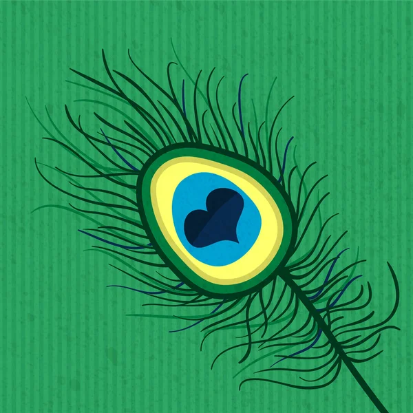 Belle plume de paon avec un coeur — Image vectorielle
