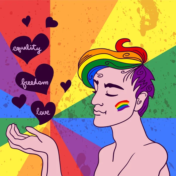 LGBT tarjeta gay hombre en amor — Vector de stock
