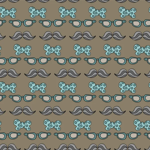 Seamless pattern glasses bows and mustaches — Stock Vector