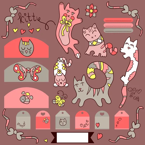 Scrapbook elementos conjunto con lindos gatos — Archivo Imágenes Vectoriales