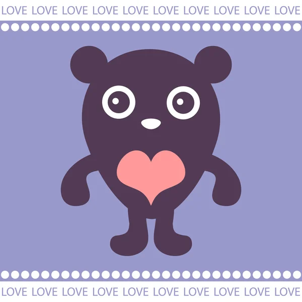 Tarjeta romántica con peluche lindo — Vector de stock