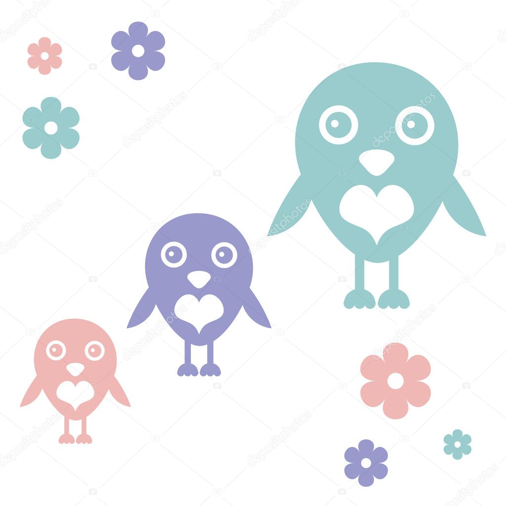 Romantic card with cute birds