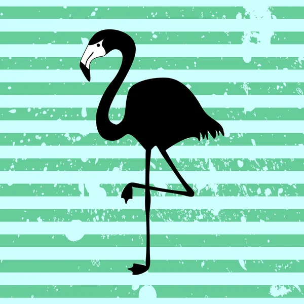 Flamingo silhouette on stripey background — Stock Vector