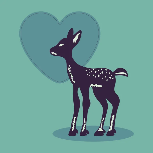 Ilustrație romantică cu siluetă drăguță fawn — Vector de stoc