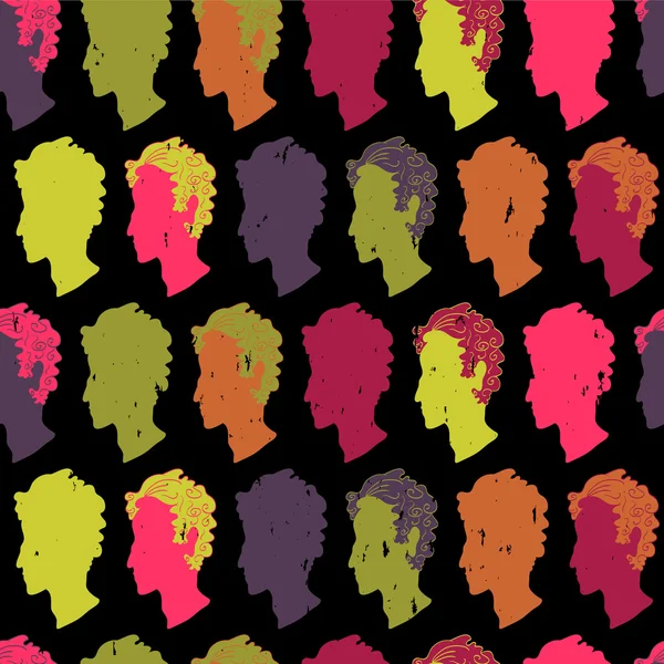 Farbenfrohe nahtlose Muster mit farbenfrohen Silhouetten — Stockvektor