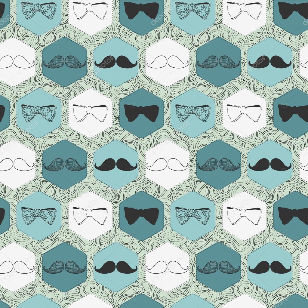 Decorative seamless pattern with bow ties and mustaches