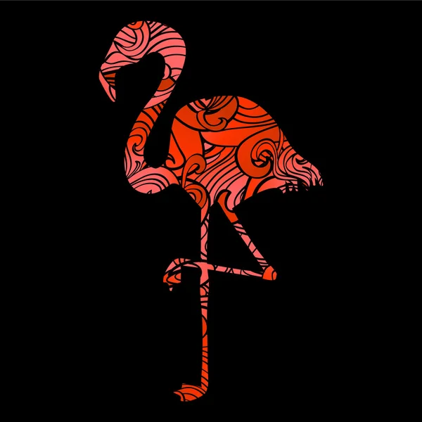 Silhouet van een flamingo gevuld met decoratieve textuur — Stockvector