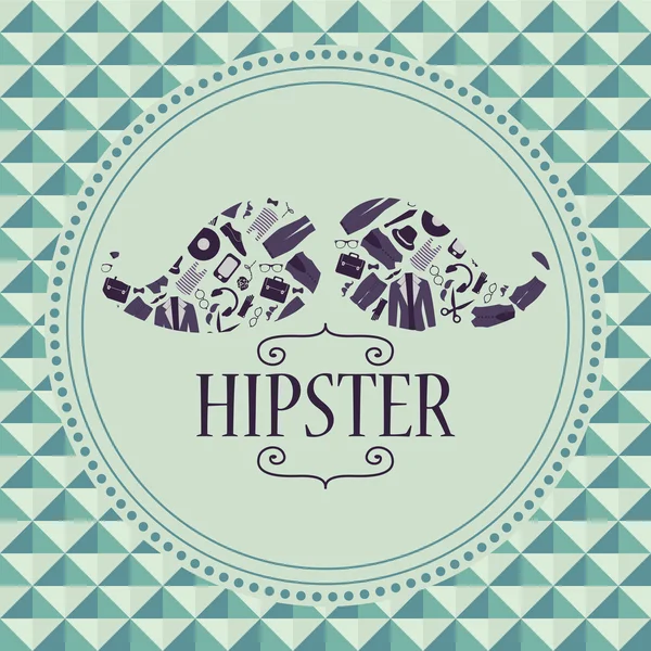 Hipster kartı bıyıklı çeşitli giyim ve aksesuarları — Stok Vektör