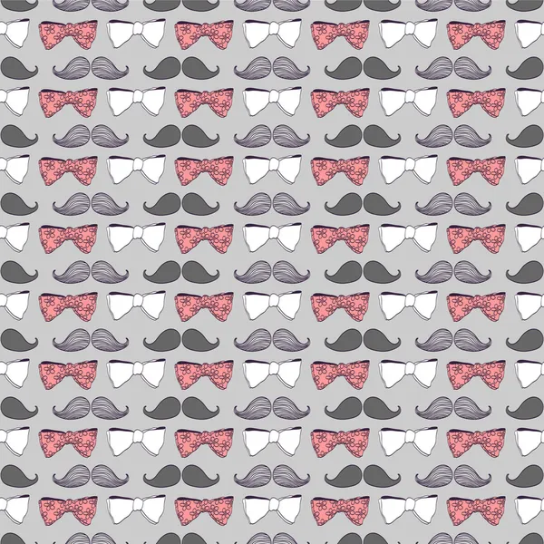 Seamless pattern with bow ties and mustaches — Stock Vector