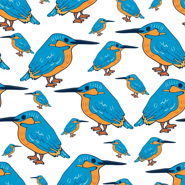 Seamless pattern with cute kingfishers — Stock Vector