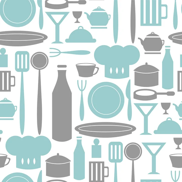 Patrón sin costura con varios elementos de cocina y cocina — Archivo Imágenes Vectoriales