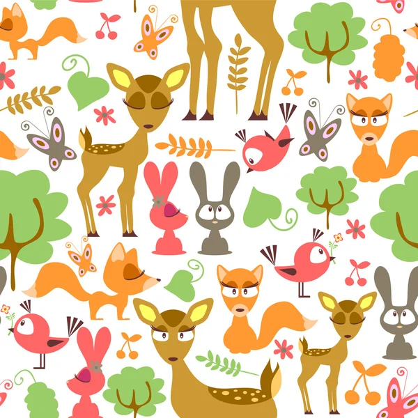 与野生动物可爱幼稚无缝模式 — 图库矢量图片