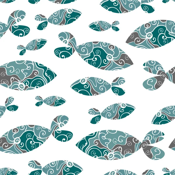 Seamless pattern with blue fish — Stock Vector