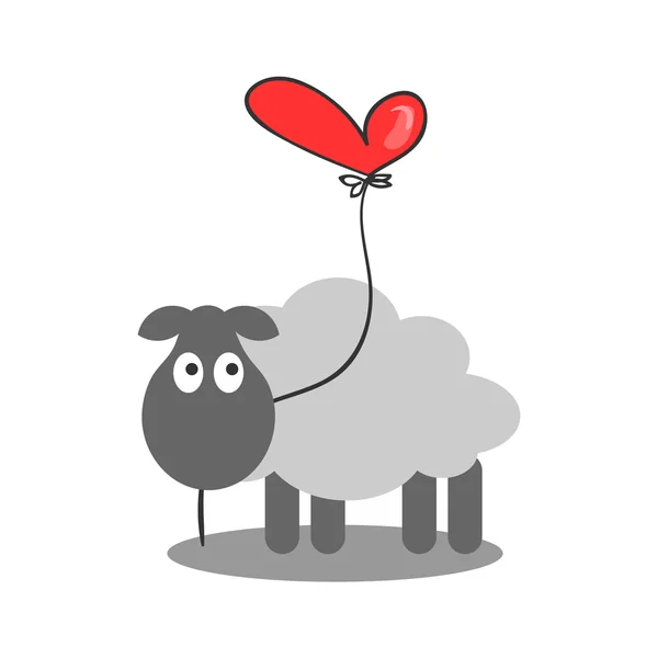 Sevimli kuzu kalp balon holding — Stok Vektör