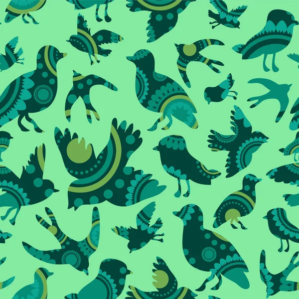 Naadloze patroon met decoratieve vogel silhouetten — Stockvector