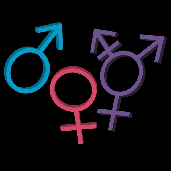 Three gender identities icons: man, woman, genderqueer — Stock Vector