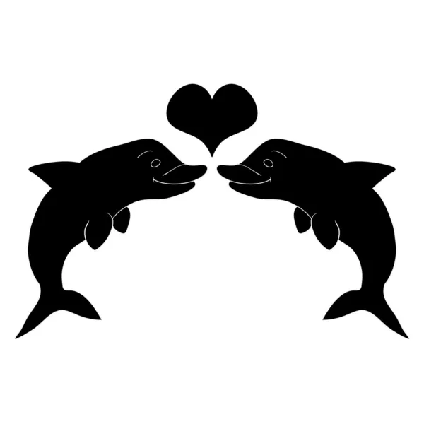 Dois golfinhos bonitos apaixonados — Vetor de Stock