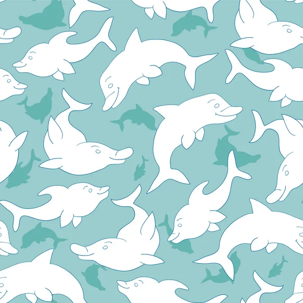 Seamless pattern with cute dolphins — Stock Vector