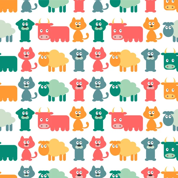 Seamless pattern with cute domestic animals — Stock Vector