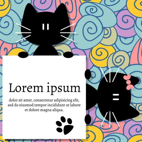 Iki sevimli yavru kedi ile dekoratif kartı şablonu — Stok Vektör