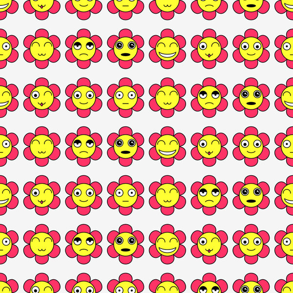 Pattern with funny flowers various emotions