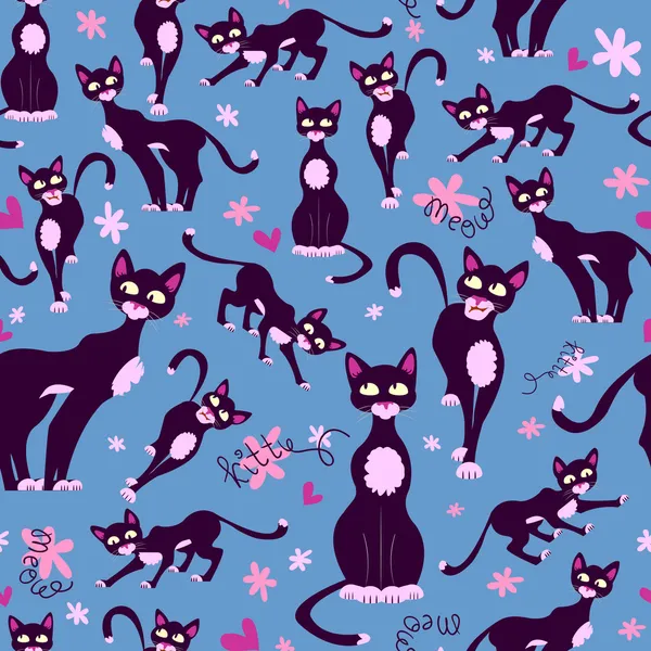 Mignon motif sans couture avec des chats de bande dessinée — Image vectorielle