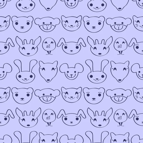 Cute childish seamless pattern with animal faces — Stock Vector