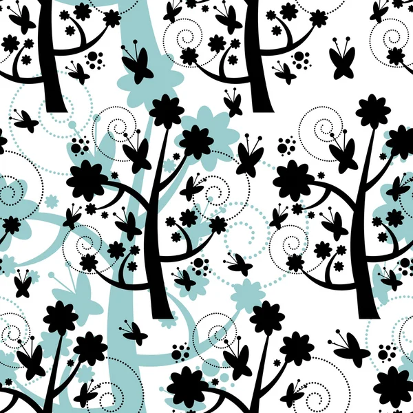 Seamless pattern with beautiful trees silhouettes — Stock Vector