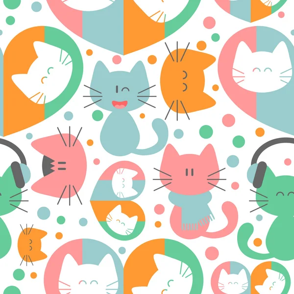 Seamless pattern with cute colorful kittens — Stock Vector