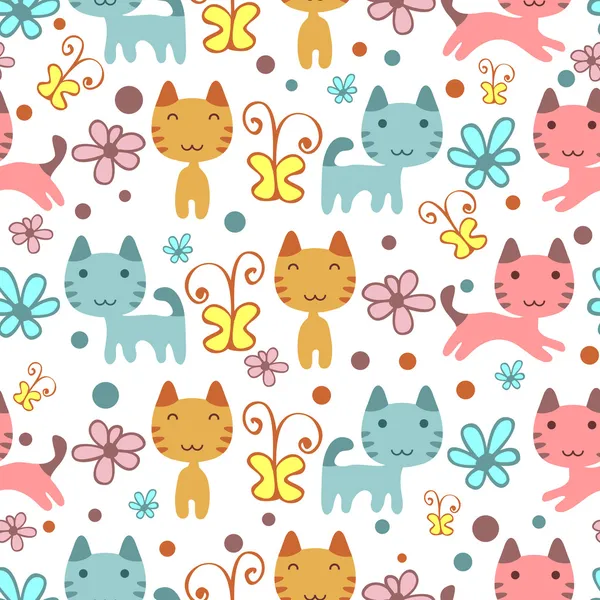 可爱的彩色小猫无缝模式 — 图库矢量图片