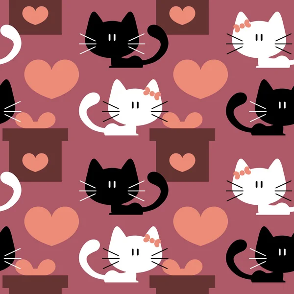 Seamless patterns with cute kittens in love — Stock Vector