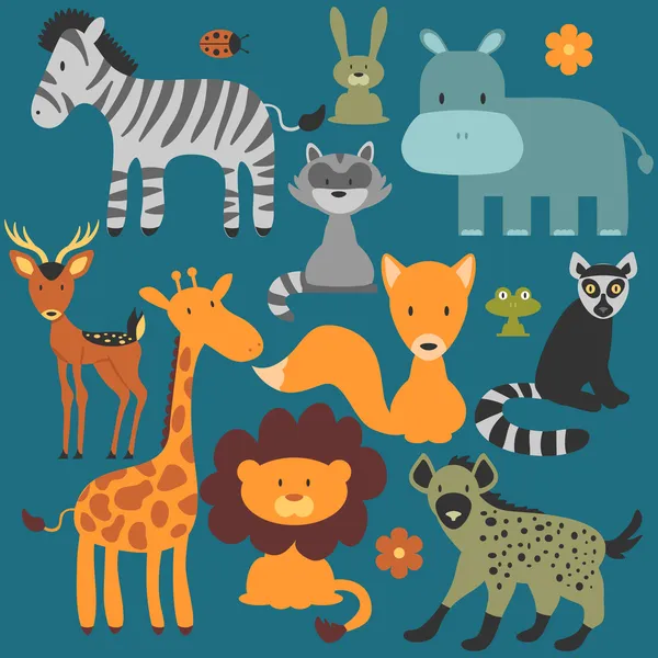 Zestaw ładny różne dzikie zwierzęta — Wektor stockowy