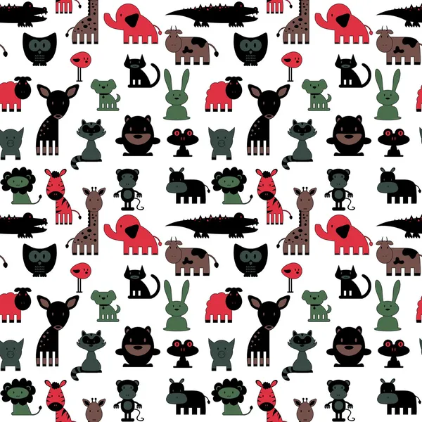 Modèle sans couture avec mignon divers animaux colorés — Image vectorielle