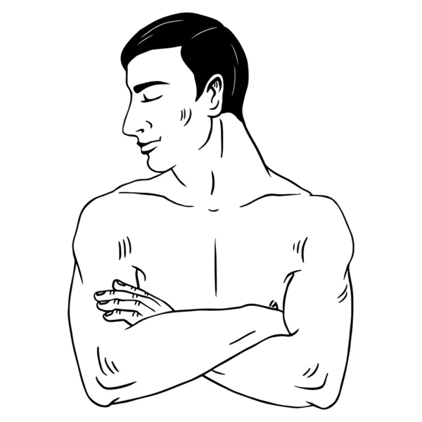 Sexy uomo in topless con braccia incrociate — Vettoriale Stock