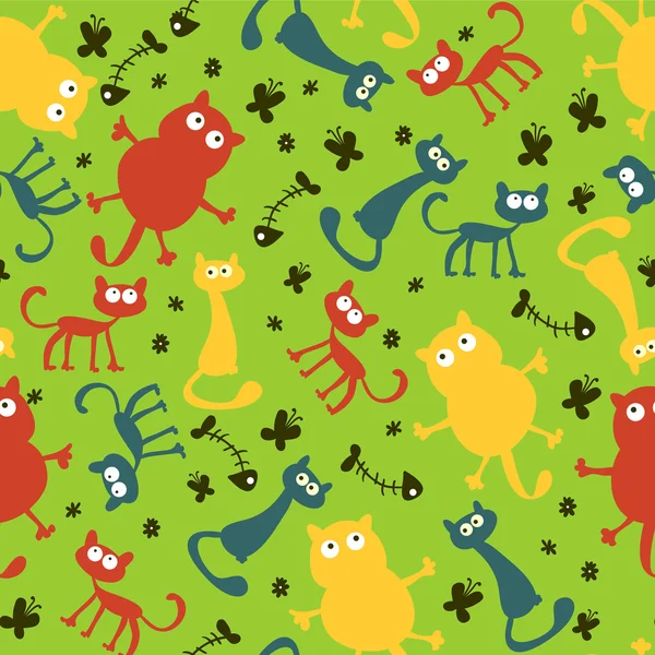 Seamless pattern with funny colorful cartoon cats — Stock Vector