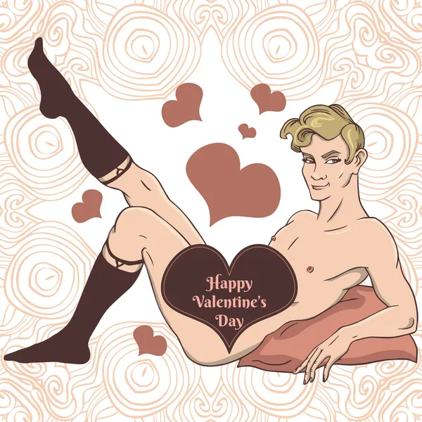 Happy Valentine 's day card with sexy boy — стоковый вектор