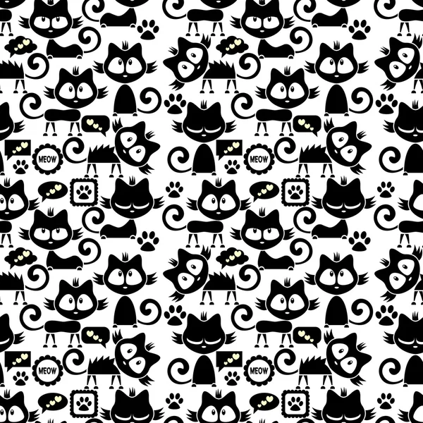 无缝模式与可爱有趣的卡通小猫 — 图库矢量图片