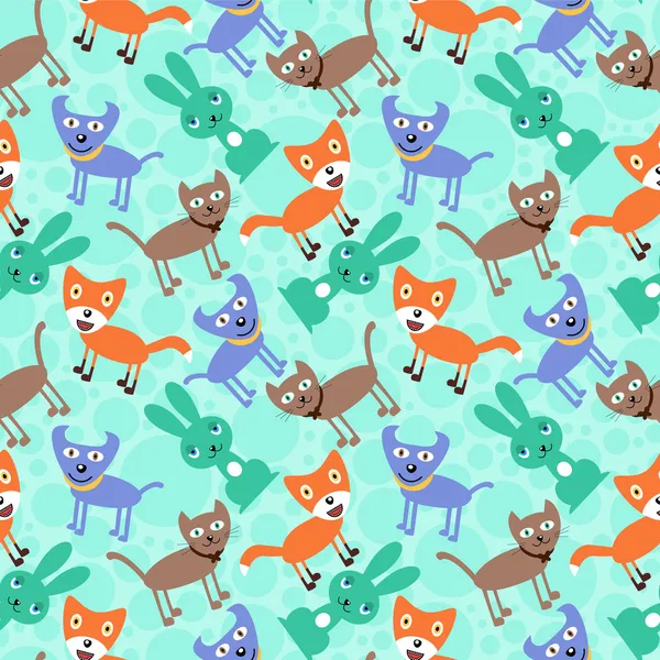 Seamless pattern with funny cartoon animals — Stock Vector